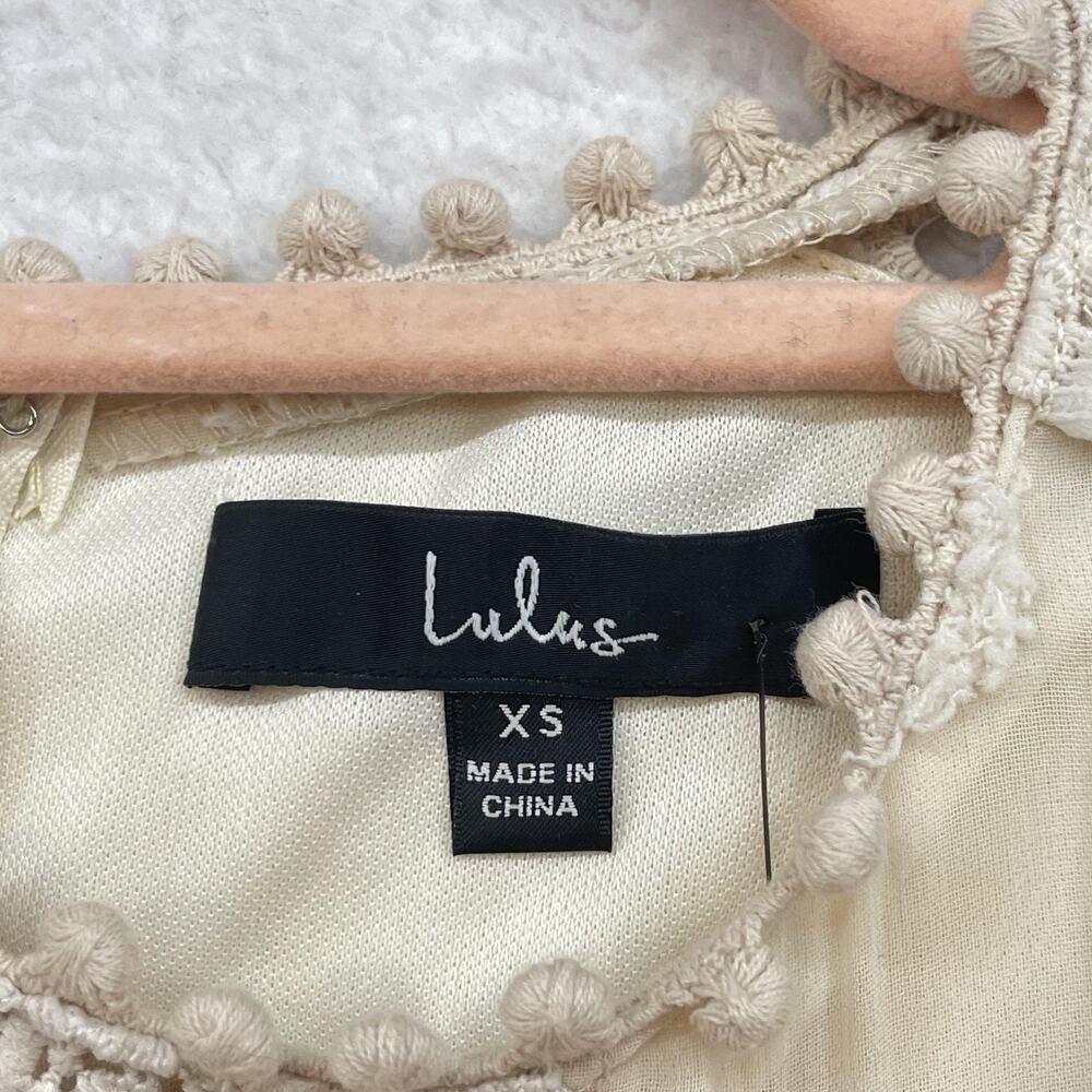 Lulus Dress Womens Extra Small Cream Long Sleeve Swiss Dot Lace Boho Mini Party - Picture 3 of 14